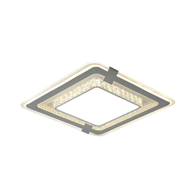 Metal Square Flushmount Lighting Minimalist LED Grey Flush Mount Fixture with Crystal Block Detail Clearhalo 'Ceiling Lights' 'Close To Ceiling Lights' 'Close to ceiling' 'Flush mount' Lighting' 1062653