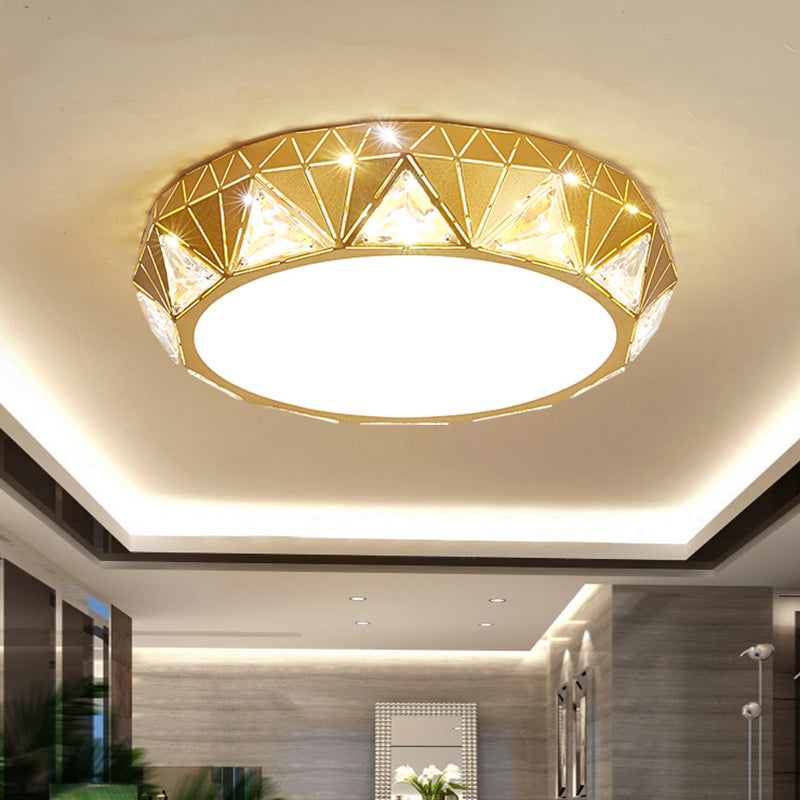 Gold Finish Geometric Drum Flush Mount Fixture Contemporary Triangle Crystal LED Ceiling Flush Gold Clearhalo 'Ceiling Lights' 'Close To Ceiling Lights' 'Close to ceiling' 'Flush mount' Lighting' 1062668