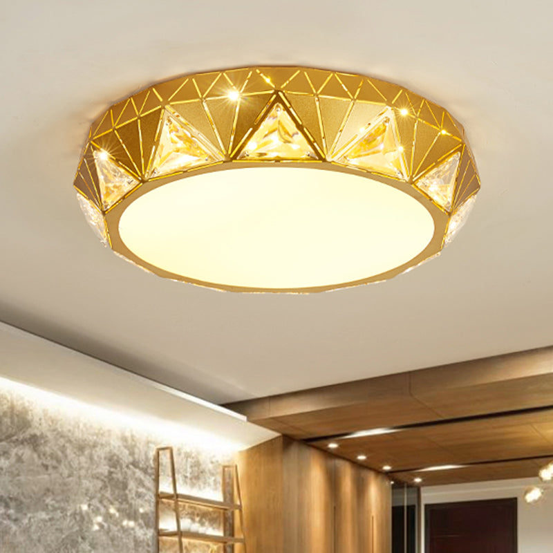 Gold Finish Geometric Drum Flush Mount Fixture Contemporary Triangle Crystal LED Ceiling Flush Clearhalo 'Ceiling Lights' 'Close To Ceiling Lights' 'Close to ceiling' 'Flush mount' Lighting' 1062669