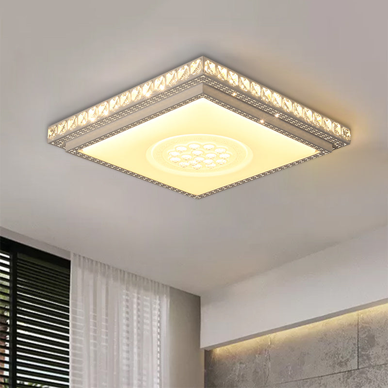 Crystal Block Round/Square Flush Mount Light Simple LED White Flush Ceiling Lamp Fixture for Bedroom Clearhalo 'Ceiling Lights' 'Close To Ceiling Lights' 'Close to ceiling' 'Flush mount' Lighting' 1062673