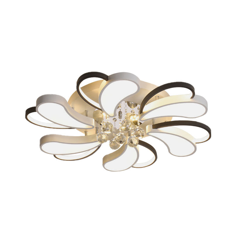 Black-White Spiral Heart Semi Flush Lamp Contemporary LED Metal Flush Mount with Crystal Droplet Clearhalo 'Ceiling Lights' 'Close To Ceiling Lights' 'Close to ceiling' 'Flush mount' Lighting' 1062687