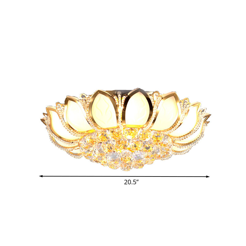 Crystal Orb Flower Flush Mount Lighting Modernism 7 Heads Living Room Flush Lamp Fixture in White and Gold Clearhalo 'Ceiling Lights' 'Close To Ceiling Lights' 'Close to ceiling' 'Flush mount' Lighting' 1062704