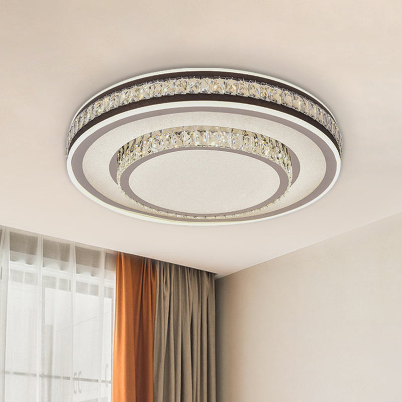 Crystal Block 2-Layer Circle Ceiling Flush Modernism LED Black Flushmount Lighting Black Clearhalo 'Ceiling Lights' 'Close To Ceiling Lights' 'Close to ceiling' 'Flush mount' Lighting' 1062729