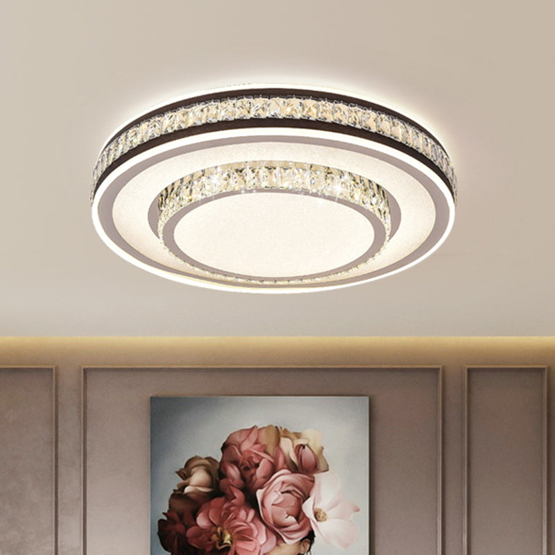 Crystal Block 2-Layer Circle Ceiling Flush Modernism LED Black Flushmount Lighting Clearhalo 'Ceiling Lights' 'Close To Ceiling Lights' 'Close to ceiling' 'Flush mount' Lighting' 1062730