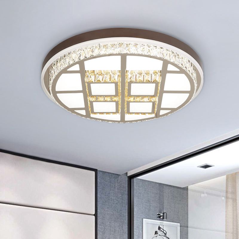 Beveled Crystal Round Ceiling Mounted Light Modernism LED Flush Lamp Fixture in Brown Clearhalo 'Ceiling Lights' 'Close To Ceiling Lights' 'Close to ceiling' 'Flush mount' Lighting' 1062738