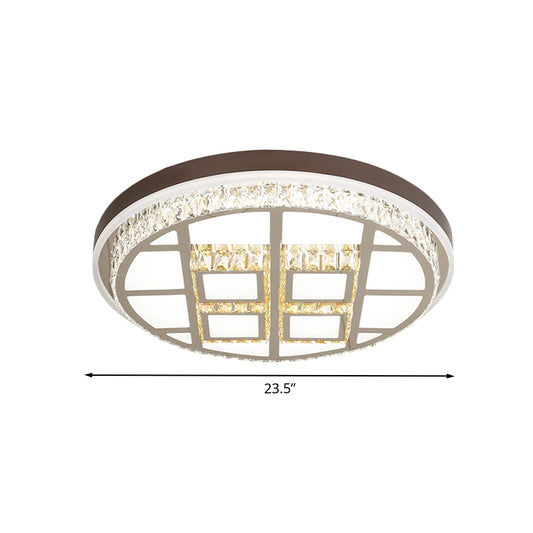 Beveled Crystal Round Ceiling Mounted Light Modernism LED Flush Lamp Fixture in Brown Clearhalo 'Ceiling Lights' 'Close To Ceiling Lights' 'Close to ceiling' 'Flush mount' Lighting' 1062740