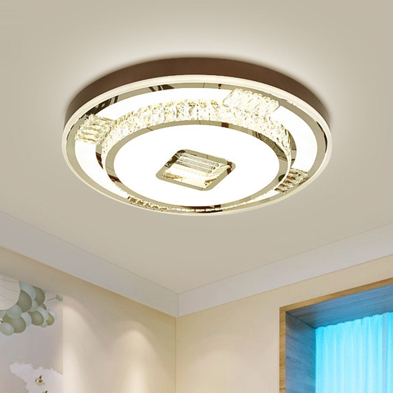 Brown Finish Round Flushmount Lighting Simple LED Crystal Flush Mount Fixture for Bedroom Clearhalo 'Ceiling Lights' 'Close To Ceiling Lights' 'Close to ceiling' 'Flush mount' Lighting' 1062754