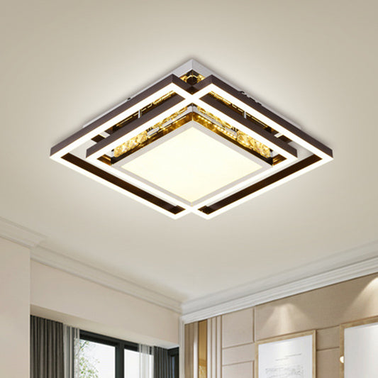 Square Bedroom Ceiling Flush Beveled Crystal LED Simplicity Flush Mounted Light in Nickel Nickel Clearhalo 'Ceiling Lights' 'Close To Ceiling Lights' 'Close to ceiling' 'Flush mount' Lighting' 1062757