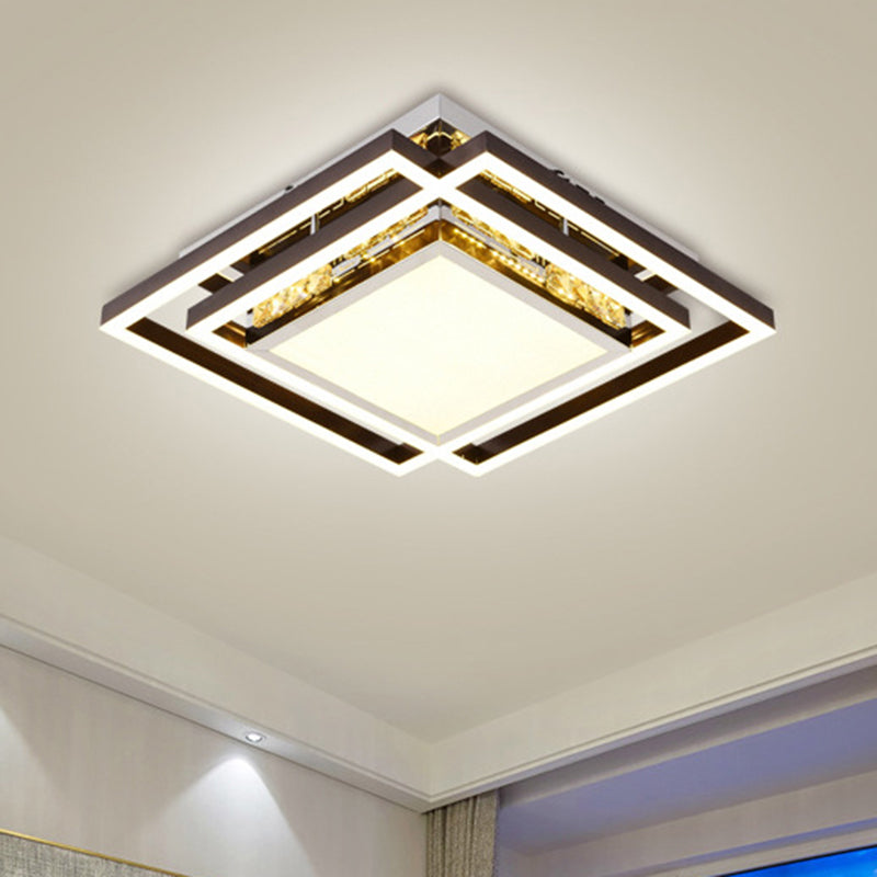 Square Bedroom Ceiling Flush Beveled Crystal LED Simplicity Flush Mounted Light in Nickel Clearhalo 'Ceiling Lights' 'Close To Ceiling Lights' 'Close to ceiling' 'Flush mount' Lighting' 1062758