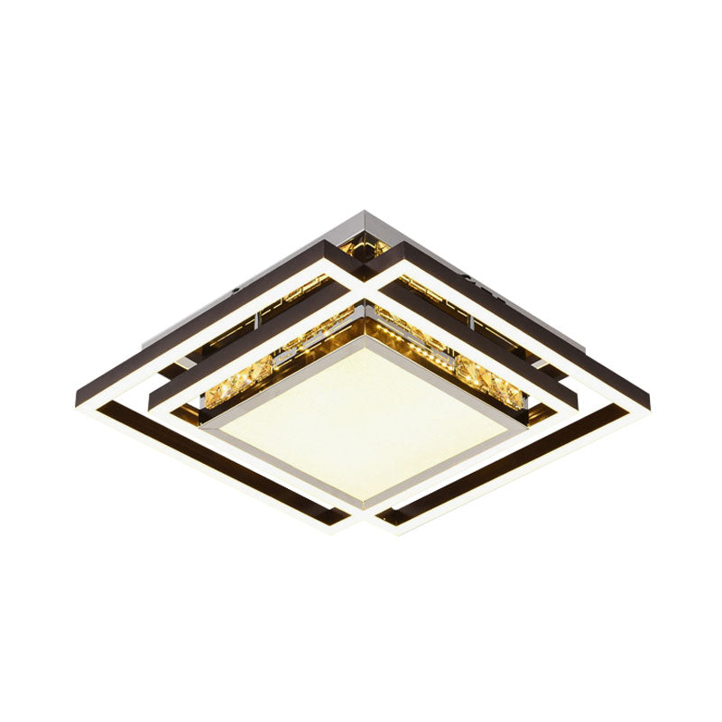 Square Bedroom Ceiling Flush Beveled Crystal LED Simplicity Flush Mounted Light in Nickel Clearhalo 'Ceiling Lights' 'Close To Ceiling Lights' 'Close to ceiling' 'Flush mount' Lighting' 1062759