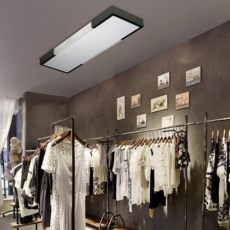 8"/15" Wide Simplicity Rectangular Flush Mount Lamp Metal 24.5"/35.5" Long Led Cloakroom Flush Light Fixture in Black/Silver Clearhalo 'Ceiling Lights' 'Close To Ceiling Lights' 'Close to ceiling' 'Flush mount' Lighting' 106276