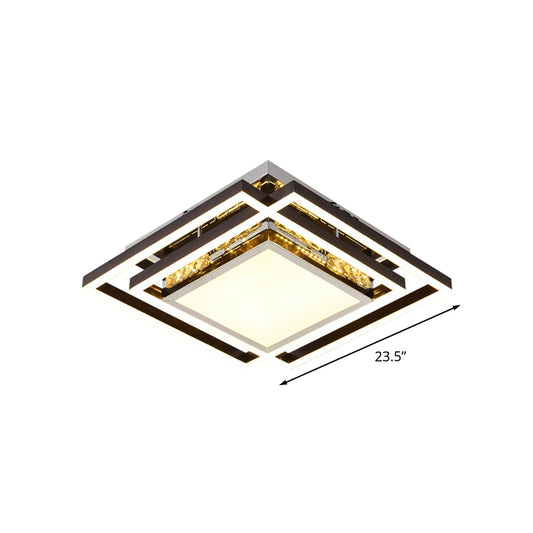 Square Bedroom Ceiling Flush Beveled Crystal LED Simplicity Flush Mounted Light in Nickel Clearhalo 'Ceiling Lights' 'Close To Ceiling Lights' 'Close to ceiling' 'Flush mount' Lighting' 1062760