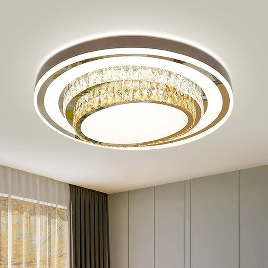 Circular Faceted Crystal Block Flush Lighting Contemporary LED Stainless-Steel Ceiling Mounted Lamp Stainless-Steel Clearhalo 'Ceiling Lights' 'Close To Ceiling Lights' 'Close to ceiling' 'Flush mount' Lighting' 1062761