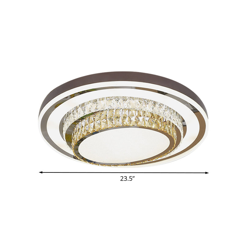 Circular Faceted Crystal Block Flush Lighting Contemporary LED Stainless-Steel Ceiling Mounted Lamp Clearhalo 'Ceiling Lights' 'Close To Ceiling Lights' 'Close to ceiling' 'Flush mount' Lighting' 1062764