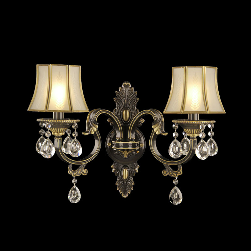 Traditional Empire Shade Wall Lighting 2 Lights Opal Glass Wall Mounted Lamp in Black and Gold Clearhalo 'Wall Lamps & Sconces' 'Wall Lights' Lighting' 1062767