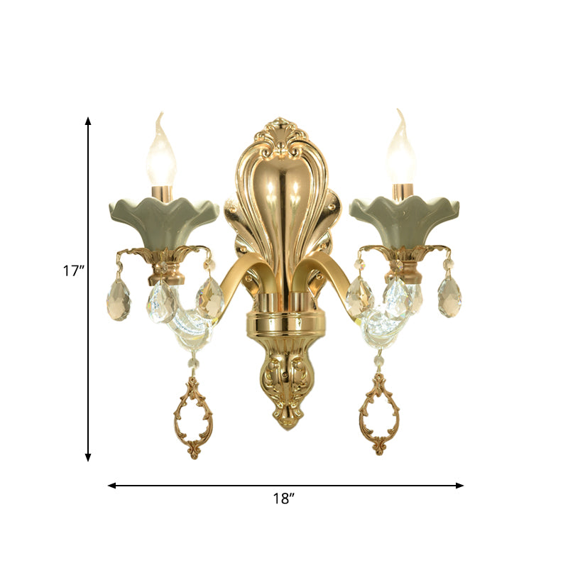 Traditional Candle Wall Lighting Idea 1/2-Light Crystal Wall Mount Lamp Fixture in Gold Clearhalo 'Wall Lamps & Sconces' 'Wall Lights' Lighting' 1062777