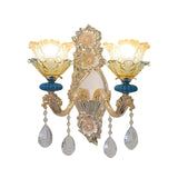 1/2-Bulb Floral Wall Lamp Fixture Traditional Gold Finish Crystal Wall Mounted Lighting Clearhalo 'Wall Lamps & Sconces' 'Wall Lights' Lighting' 1062794