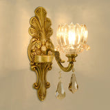 Mid Century Flower Shade Wall Sconce Light 1/2-Light Clear Glass Wall Mount Lamp in Brass Clearhalo 'Wall Lamps & Sconces' 'Wall Lights' Lighting' 1062808