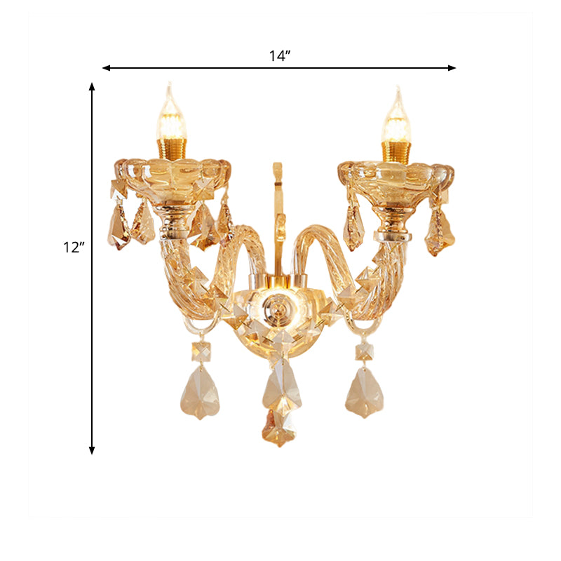 2 Heads Faceted Crystal Wall Mounted Light Modernist Gold Flower Bedroom Wall Lamp Sconce Clearhalo 'Modern wall lights' 'Modern' 'Wall Lamps & Sconces' 'Wall Lights' Lighting' 1062831