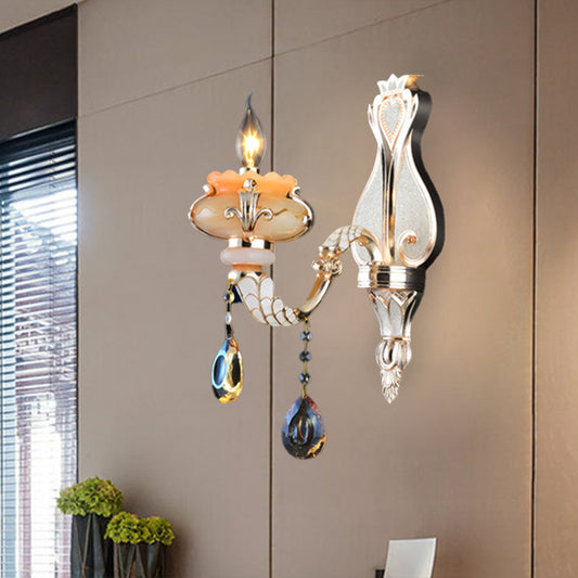 Mid-Century Candelabra Wall Lighting Idea Single Head Crystal Wall Sconce Lamp in Gold Clearhalo 'Wall Lamps & Sconces' 'Wall Lights' Lighting' 1062833