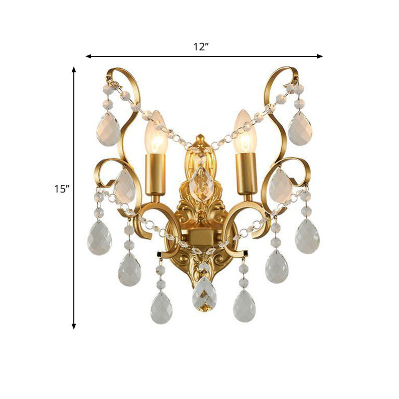 Metal Candle Wall Lamp Fixture Traditional 1/2-Light Living Room Wall Mount Light with Crystal Swag Accent Clearhalo 'Modern wall lights' 'Modern' 'Wall Lamps & Sconces' 'Wall Lights' Lighting' 1062865