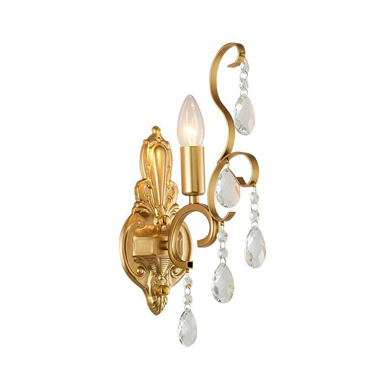 Metal Candle Wall Lamp Fixture Traditional 1/2-Light Living Room Wall Mount Light with Crystal Swag Accent Clearhalo 'Modern wall lights' 'Modern' 'Wall Lamps & Sconces' 'Wall Lights' Lighting' 1062869