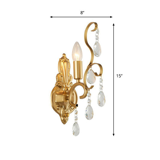 Metal Candle Wall Lamp Fixture Traditional 1/2-Light Living Room Wall Mount Light with Crystal Swag Accent Clearhalo 'Modern wall lights' 'Modern' 'Wall Lamps & Sconces' 'Wall Lights' Lighting' 1062870