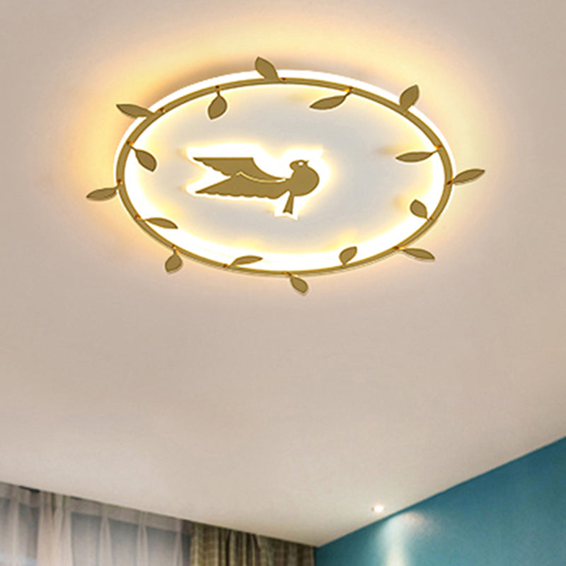 Nordic Wreath-Pigeon Ultrathin Flushmount Acrylic Kids Room LED Flush Mount Ceiling Light in Gold, Warm/White Light Gold Clearhalo 'Ceiling Lights' 'Close To Ceiling Lights' 'Close to ceiling' 'Flush mount' Lighting' 1062887