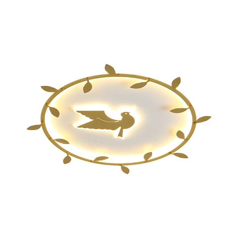 Nordic Wreath-Pigeon Ultrathin Flushmount Acrylic Kids Room LED Flush Mount Ceiling Light in Gold, Warm/White Light Clearhalo 'Ceiling Lights' 'Close To Ceiling Lights' 'Close to ceiling' 'Flush mount' Lighting' 1062888