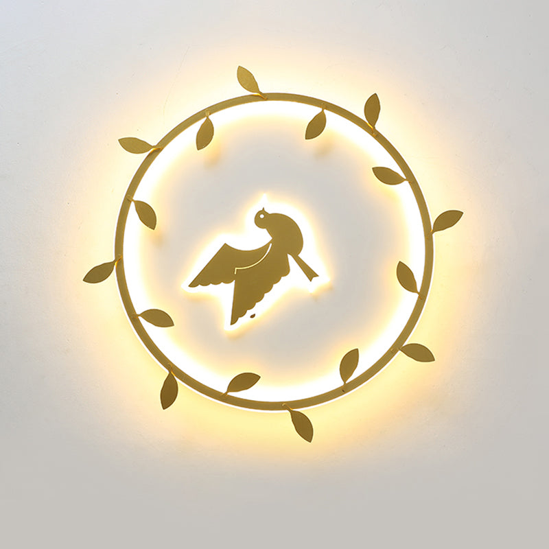 Nordic Wreath-Pigeon Ultrathin Flushmount Acrylic Kids Room LED Flush Mount Ceiling Light in Gold, Warm/White Light Clearhalo 'Ceiling Lights' 'Close To Ceiling Lights' 'Close to ceiling' 'Flush mount' Lighting' 1062889