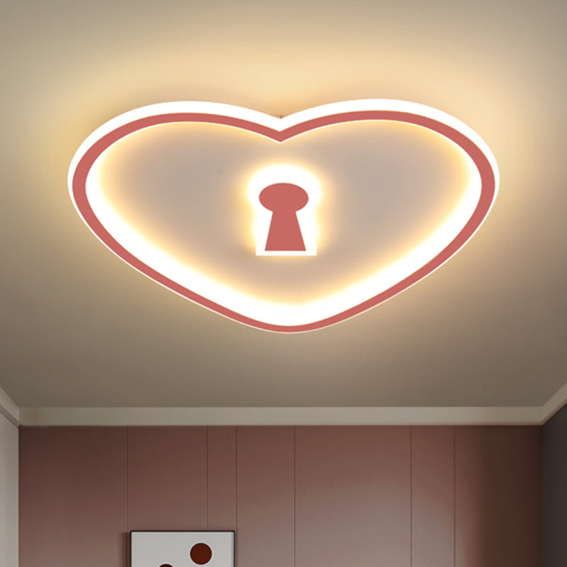 Minimalist Loving Heart Iron Flush Mount Ultrathin LED Ceiling Light in Pink/White for Bedroom Pink Clearhalo 'Ceiling Lights' 'Close To Ceiling Lights' 'Close to ceiling' 'Flush mount' Lighting' 1062899