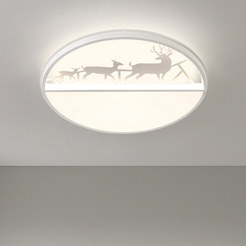 Circle Flush Mount Recessed Lighting Nordic Acrylic Bedroom LED Ceiling Lamp with Deer Silhouette in Grey/Black/White Clearhalo 'Ceiling Lights' 'Close To Ceiling Lights' 'Close to ceiling' 'Flush mount' Lighting' 1062908