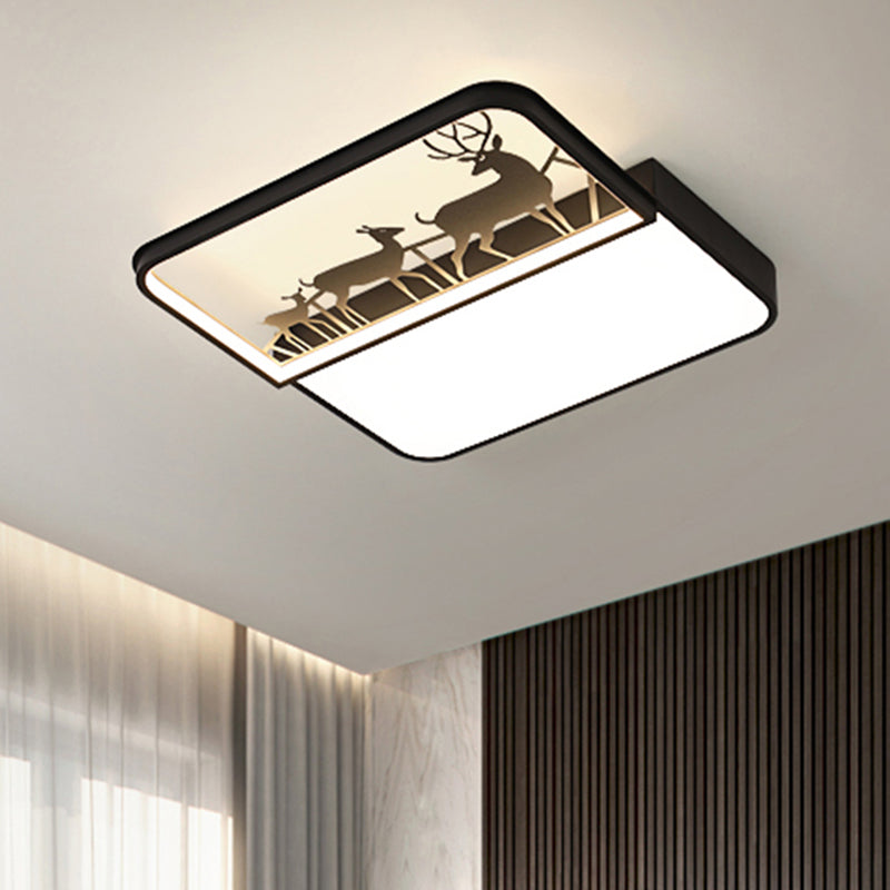 Nordic Style LED Flush Ceiling Light Black/Grey Deer Flush Mount Fixture with Square Aluminum Shade Black Clearhalo 'Ceiling Lights' 'Close To Ceiling Lights' 'Close to ceiling' 'Flush mount' Lighting' 1062915