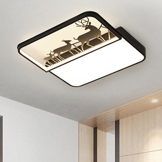 Nordic Style LED Flush Ceiling Light Black/Grey Deer Flush Mount Fixture with Square Aluminum Shade Clearhalo 'Ceiling Lights' 'Close To Ceiling Lights' 'Close to ceiling' 'Flush mount' Lighting' 1062916