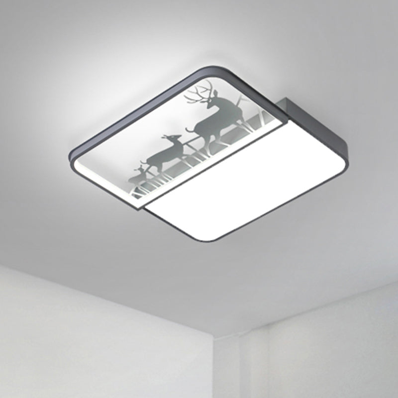 Nordic Style LED Flush Ceiling Light Black/Grey Deer Flush Mount Fixture with Square Aluminum Shade Grey Clearhalo 'Ceiling Lights' 'Close To Ceiling Lights' 'Close to ceiling' 'Flush mount' Lighting' 1062919