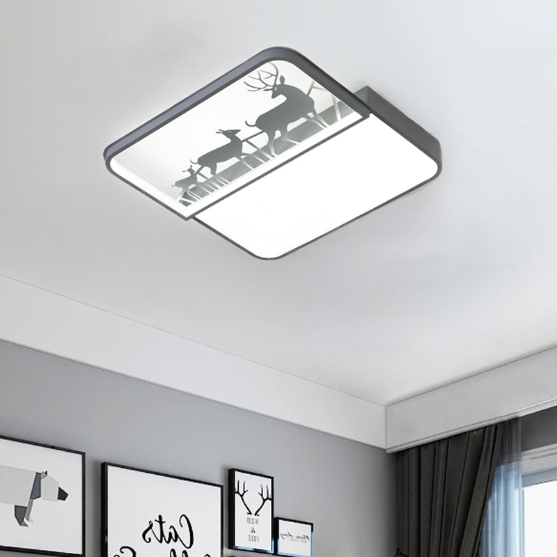 Nordic Style LED Flush Ceiling Light Black/Grey Deer Flush Mount Fixture with Square Aluminum Shade Clearhalo 'Ceiling Lights' 'Close To Ceiling Lights' 'Close to ceiling' 'Flush mount' Lighting' 1062920