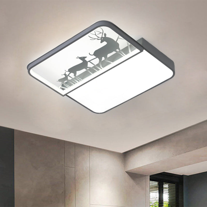 Nordic Style LED Flush Ceiling Light Black/Grey Deer Flush Mount Fixture with Square Aluminum Shade Clearhalo 'Ceiling Lights' 'Close To Ceiling Lights' 'Close to ceiling' 'Flush mount' Lighting' 1062921