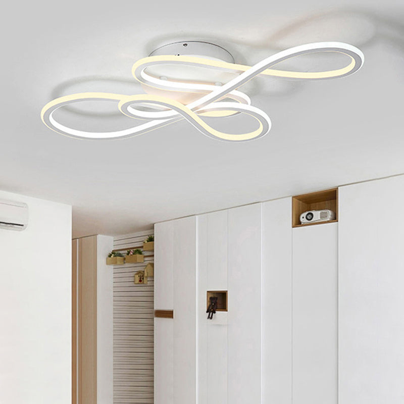 31.5"/39" Wide Twisted Semi Flush Lamp Modern Acrylic LED Living Room Ceiling Light in Inner Warm Outer White/Inner White Outer Warm Light White Clearhalo 'Ceiling Lights' 'Close To Ceiling Lights' 'Close to ceiling' 'Semi-flushmount' Lighting' 106294