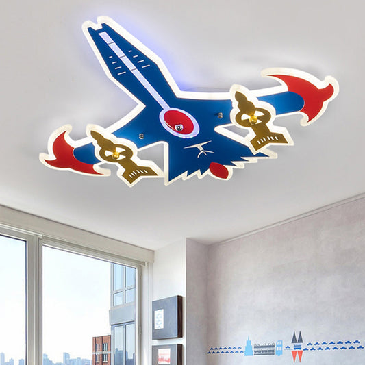 Cartoon Plane Acrylic Flush Light LED Close to Ceiling Lighting in Blue for Boy's Bedroom Blue Clearhalo 'Ceiling Lights' 'Close To Ceiling Lights' 'Close to ceiling' 'Flush mount' Lighting' 1062952