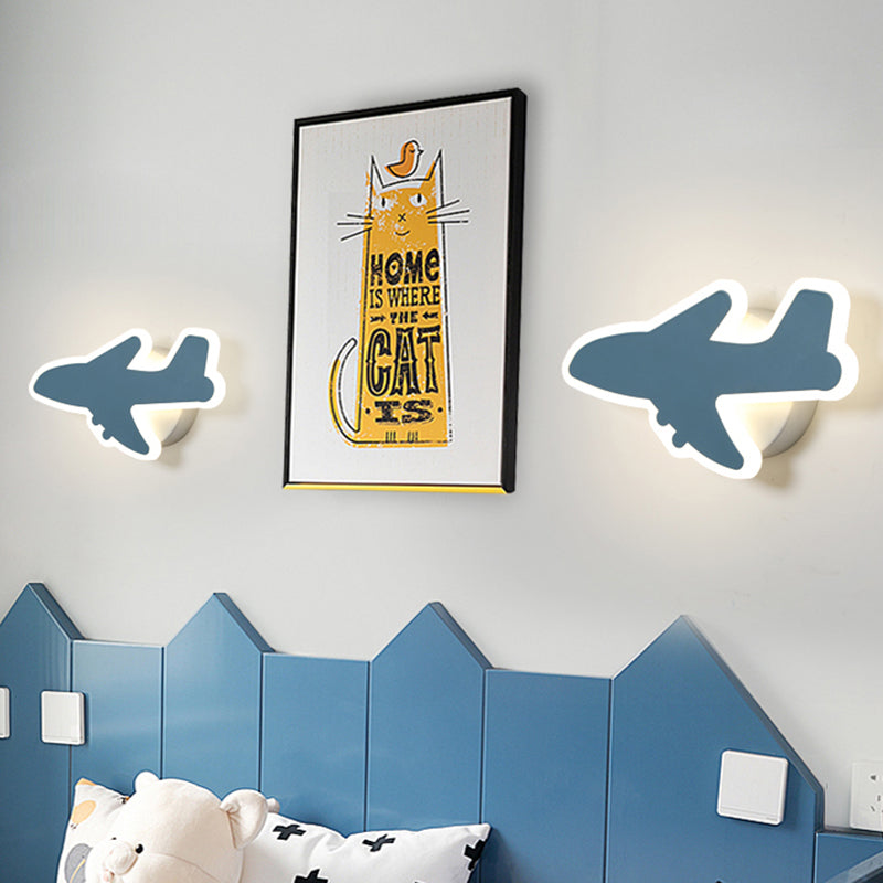 Jet Kids Bedroom Flush Mount Wall Sconce Acrylic Cartoon LED Wall Mount Lighting in White/Blue Clearhalo 'Wall Lamps & Sconces' 'Wall Lights' Lighting' 1062985