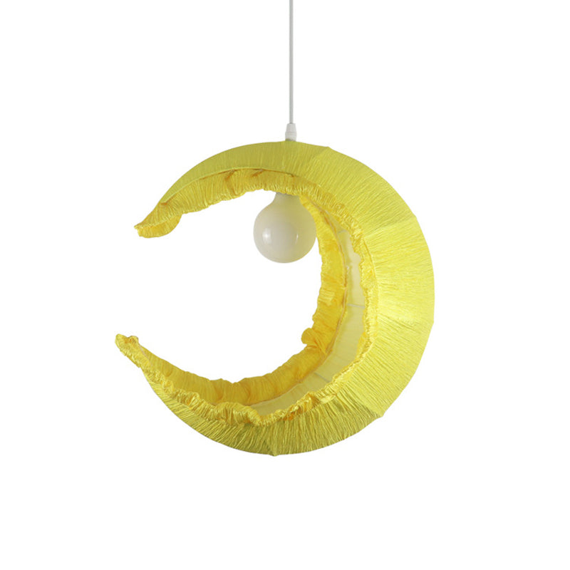 Yellow Crescent Pendulum Light Macaron 1-Light Fabric Hanging Pendant over Table, 12"/16" Width Clearhalo 'Ceiling Lights' 'Pendant Lights' 'Pendants' Lighting' 1063034