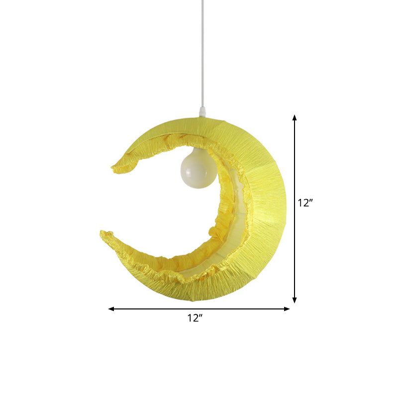 Yellow Crescent Pendulum Light Macaron 1-Light Fabric Hanging Pendant over Table, 12"/16" Width Clearhalo 'Ceiling Lights' 'Pendant Lights' 'Pendants' Lighting' 1063036