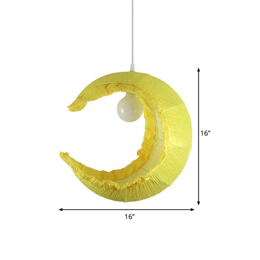 Yellow Crescent Pendulum Light Macaron 1-Light Fabric Hanging Pendant over Table, 12"/16" Width Clearhalo 'Ceiling Lights' 'Pendant Lights' 'Pendants' Lighting' 1063037