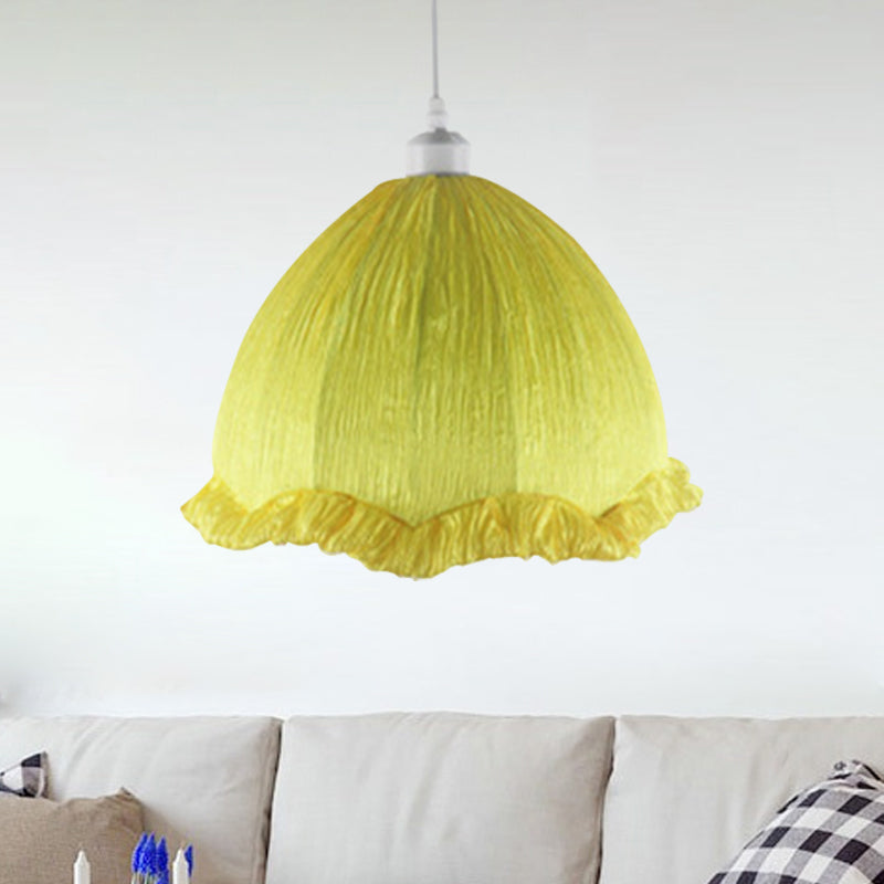 Dome Bedside Down Lighting Pendant Fabric 1 Bulb 12"/16" Wide Modern Hanging Lamp with Scalloped Trim in Yellow Clearhalo 'Ceiling Lights' 'Pendant Lights' 'Pendants' Lighting' 1063038