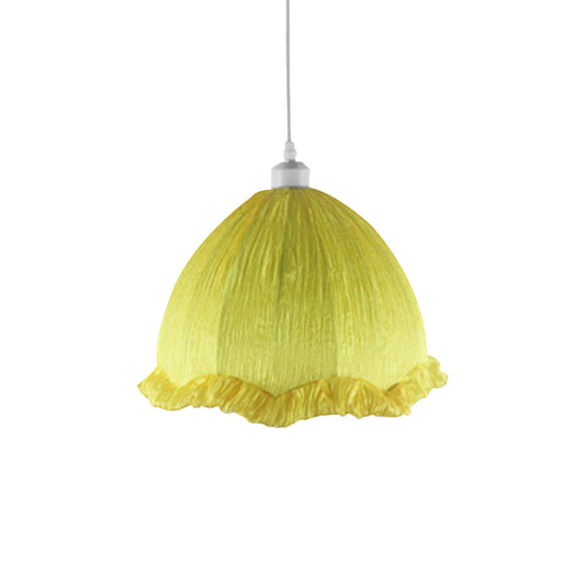 Dome Bedside Down Lighting Pendant Fabric 1 Bulb 12"/16" Wide Modern Hanging Lamp with Scalloped Trim in Yellow Clearhalo 'Ceiling Lights' 'Pendant Lights' 'Pendants' Lighting' 1063040