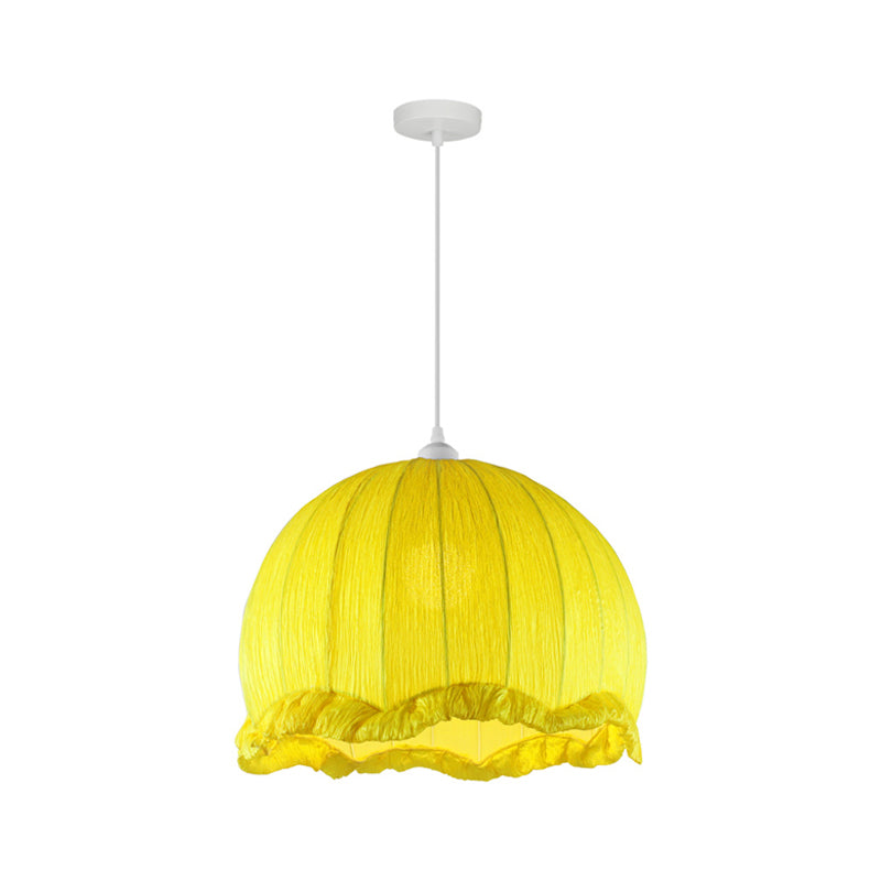 Dome Bedside Down Lighting Pendant Fabric 1 Bulb 12"/16" Wide Modern Hanging Lamp with Scalloped Trim in Yellow Clearhalo 'Ceiling Lights' 'Pendant Lights' 'Pendants' Lighting' 1063045