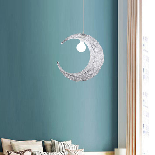 Aluminum Wire Woven Crescent Pendant Lamp Contemporary 1 Head Silver/Gold Suspended Lighting Fixture Clearhalo 'Ceiling Lights' 'Pendant Lights' 'Pendants' Lighting' 1063048