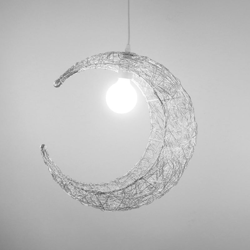 Aluminum Wire Woven Crescent Pendant Lamp Contemporary 1 Head Silver/Gold Suspended Lighting Fixture Clearhalo 'Ceiling Lights' 'Pendant Lights' 'Pendants' Lighting' 1063049
