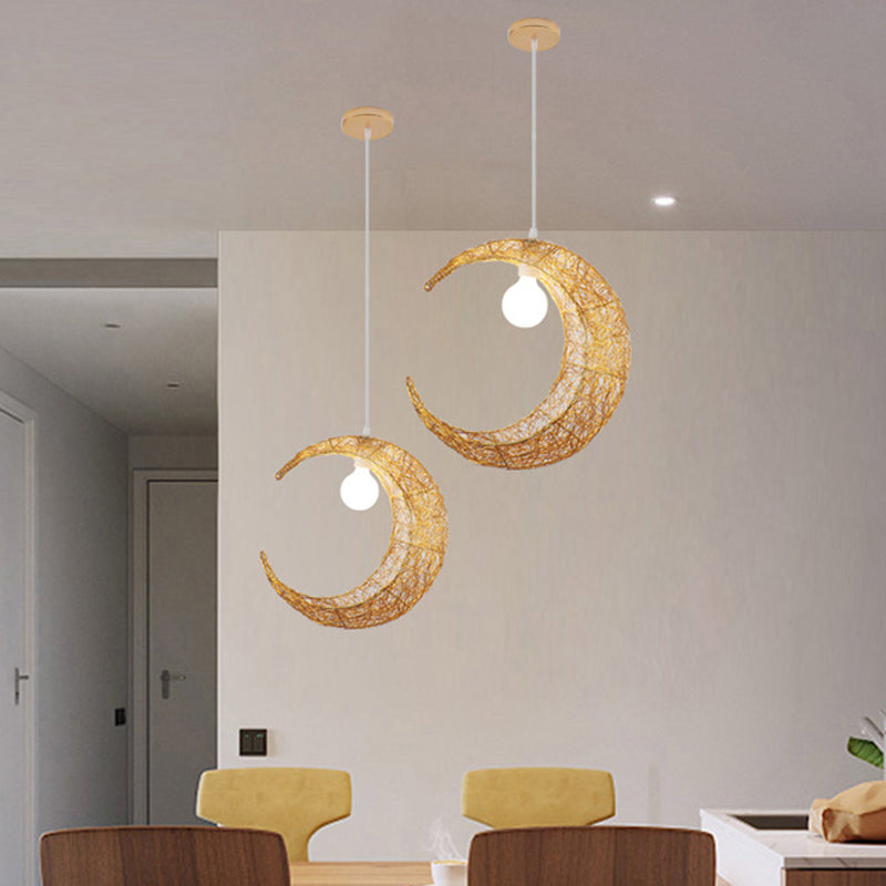 Aluminum Wire Woven Crescent Pendant Lamp Contemporary 1 Head Silver/Gold Suspended Lighting Fixture Clearhalo 'Ceiling Lights' 'Pendant Lights' 'Pendants' Lighting' 1063053