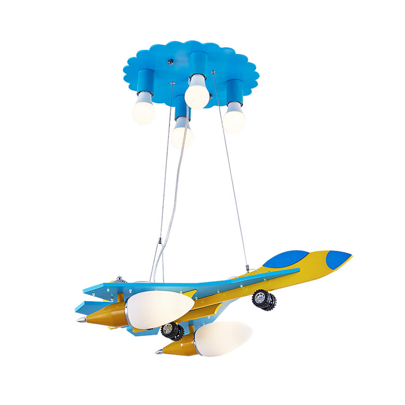 Fighter Jet Kindergarten Drop Lamp Wood 6-Light Kids Chandelier Pendant with Opal Glass Shade Clearhalo 'Ceiling Lights' 'Chandeliers' Lighting' options 1063061